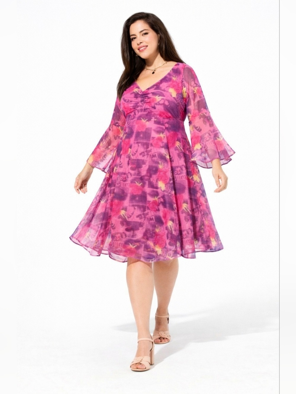 BETSEY JOHNSON X TORRID 1 X Floral Silky Soft mini bell sleeve sheer dress NWT